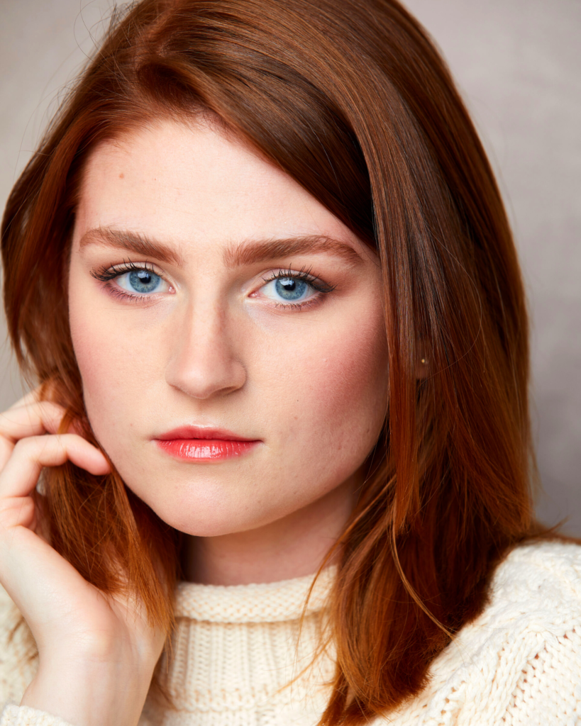 Jessica Ruth Bell actress actor acting audition tv film movie feature short selftape headshot vulnerable off white knit sweater A24 soft subtle clean natural redhead red hair ginger